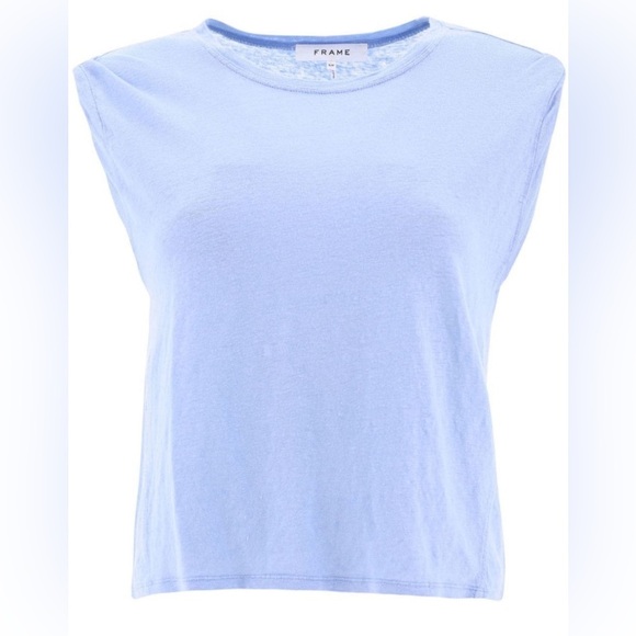 NWT FRAME Rolled Muscle crew-neck Top Light Blue - Picture 1 of 8